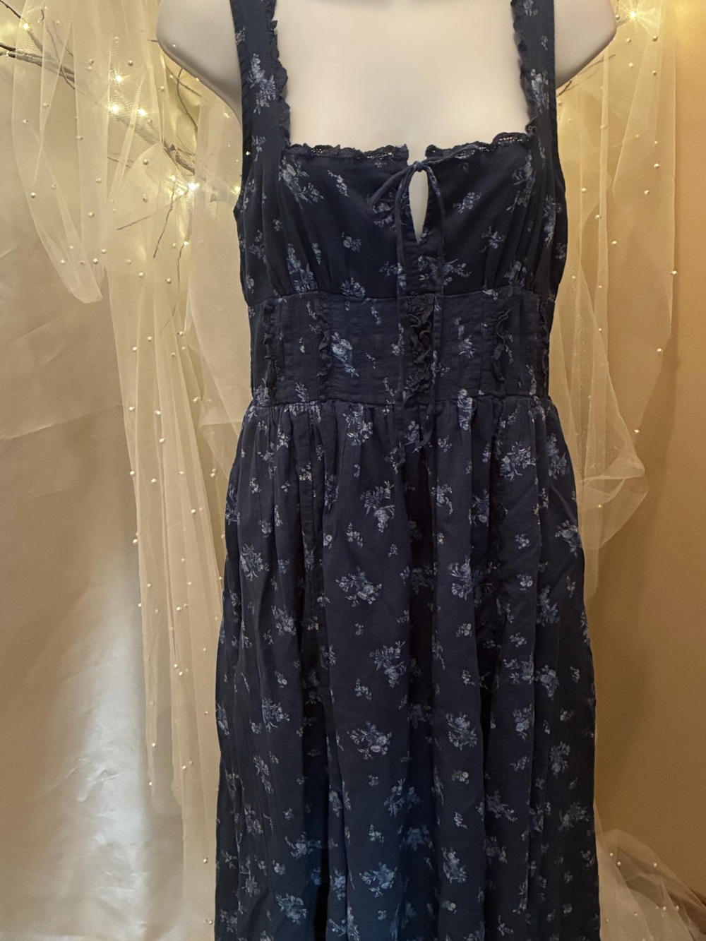 American Eagle Outfitters Navy Floral Tie-Front Midi Dress
